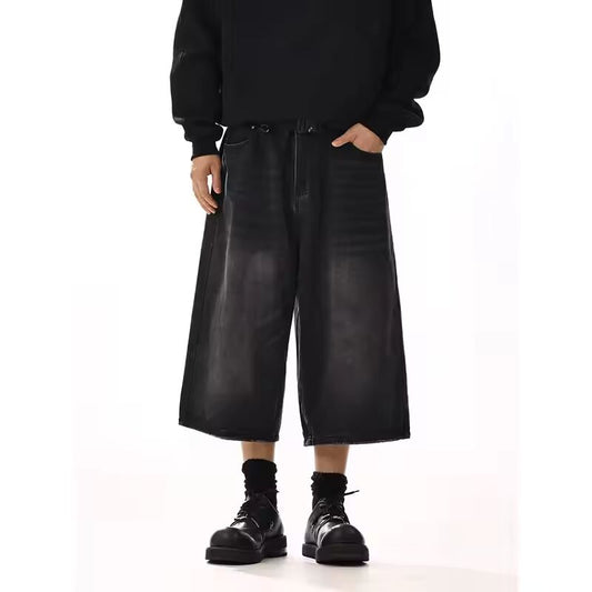 Black American Vintage Y2k 2000s Baggy Jeans Shorts Men's Streetwear Jorts Korean Harajuku Gothic Oversized Denim Pants Summer