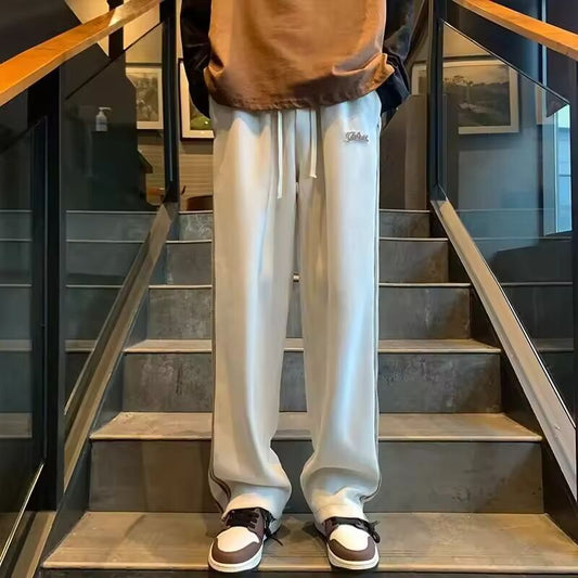 2025 New Side Striped Baggy Corduroy Pants For Men Letter Appliques College Straight-Leg Trousers Y2K Vintage Gym Sweatpants